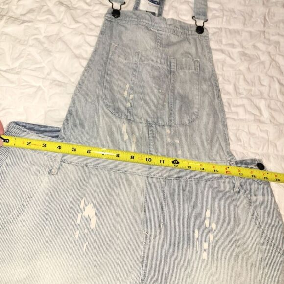 Old Navy Blue Striped Distressed Shortalls Large - Picture 10 of 14